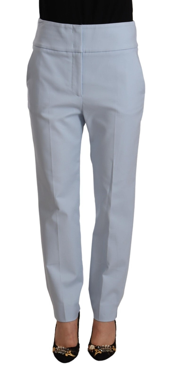 Peserico Light Blue High Waist Cotton Tapered Trouser Pants | Regal Royce