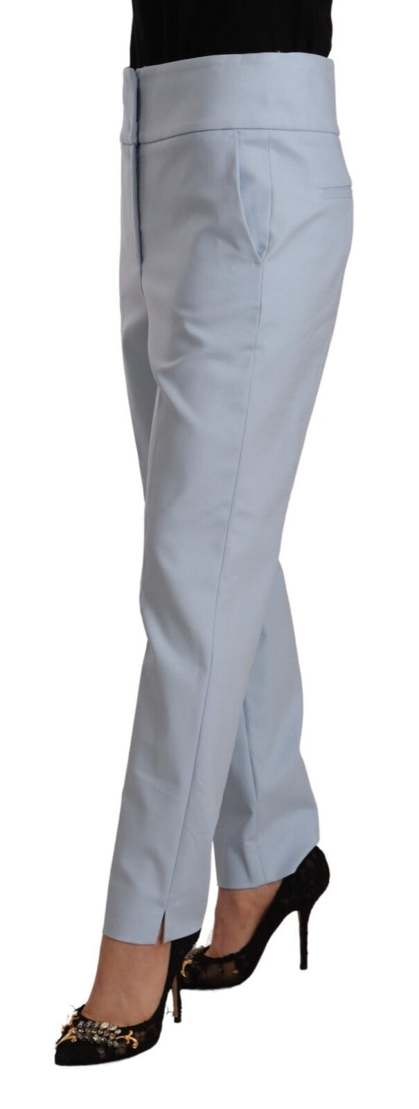 Peserico Light Blue High Waist Cotton Tapered Trouser Pants | Regal Royce