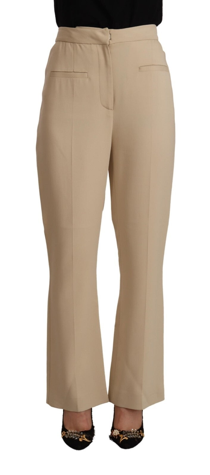Alberta Ferretti Beige Viscose High Waist Flared Dress Trouser Pants | Regal Royce