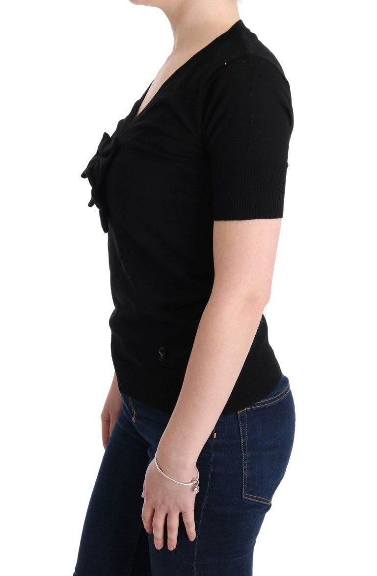 MARGHI LO' Black 100% Lana Wool Blouse Women T-shirt Top | Regal Royce