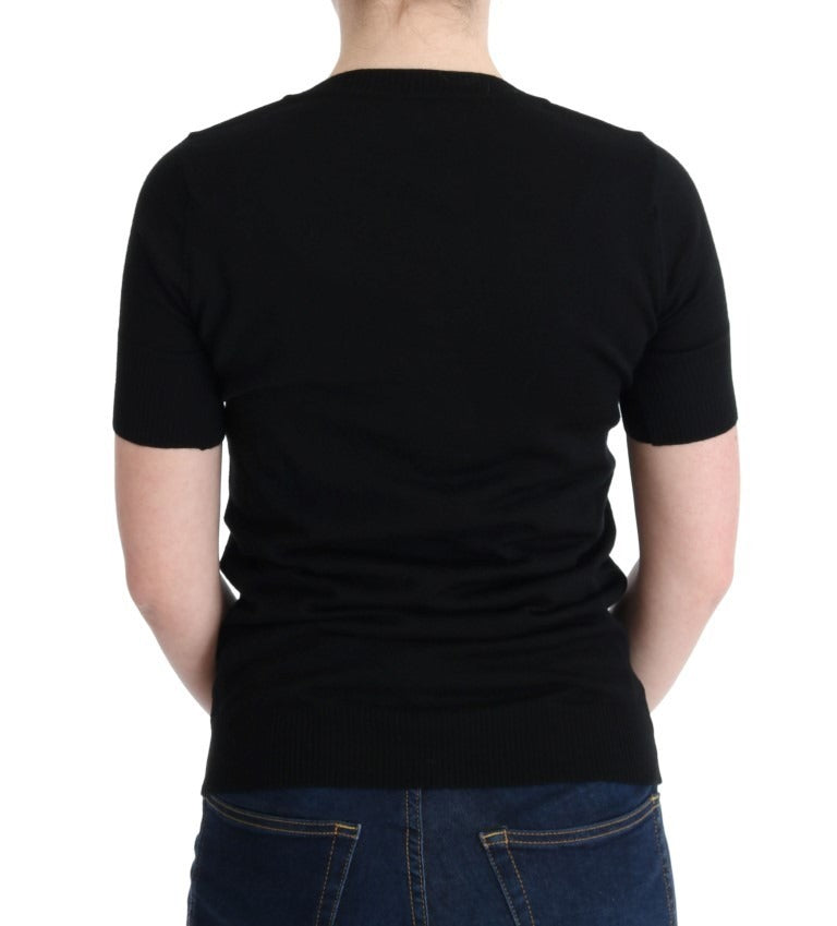 MARGHI LO' Black 100% Lana Wool Blouse Women T-shirt Top | Regal Royce