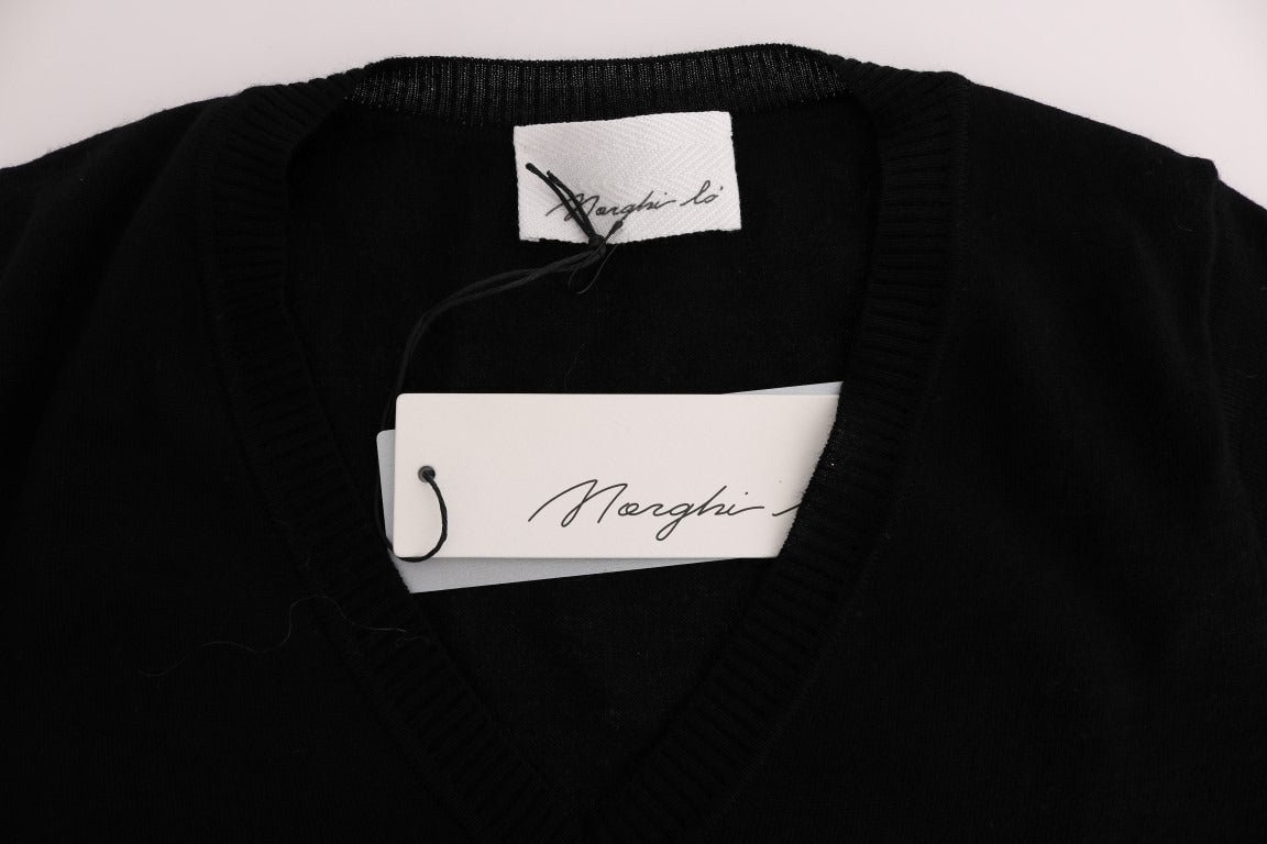 MARGHI LO' Black 100% Lana Wool Blouse Women T-shirt Top | Regal Royce