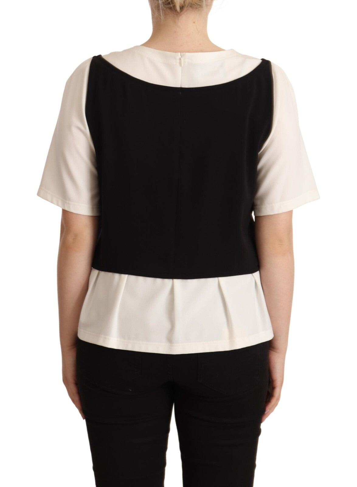 Boutique Moschino Black White Polyester Short Sleeves Top Blouse | Regal Royce