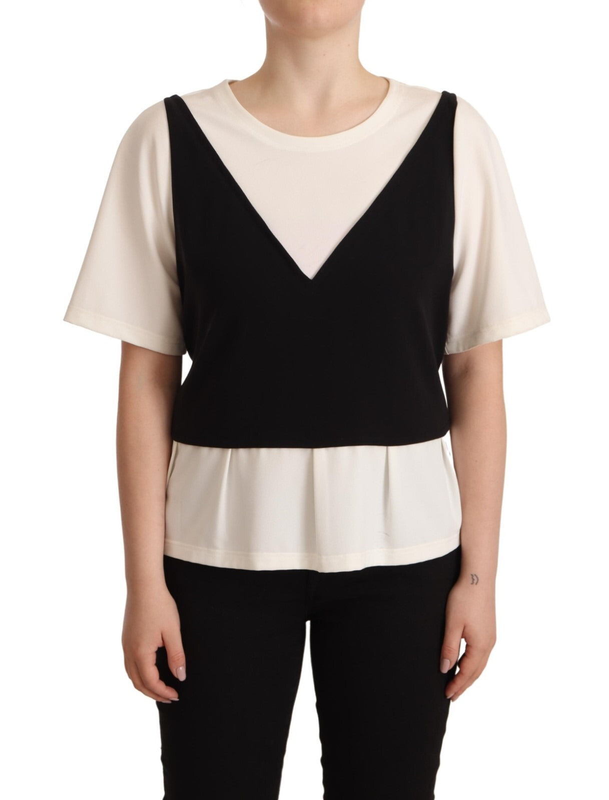 Boutique Moschino Black White Polyester Short Sleeves Top Blouse | Regal Royce