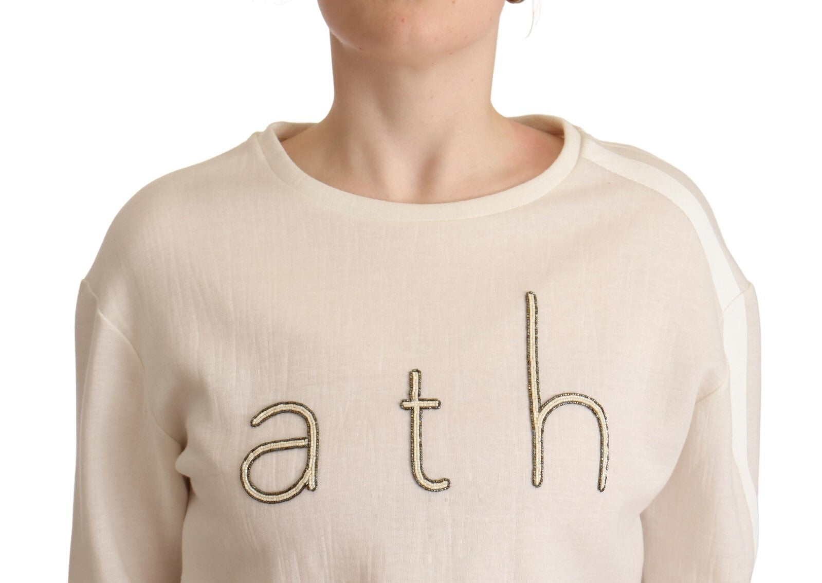 PINKO Beige Logo Long Sleeve Cropped Pullover Sweater | Regal Royce