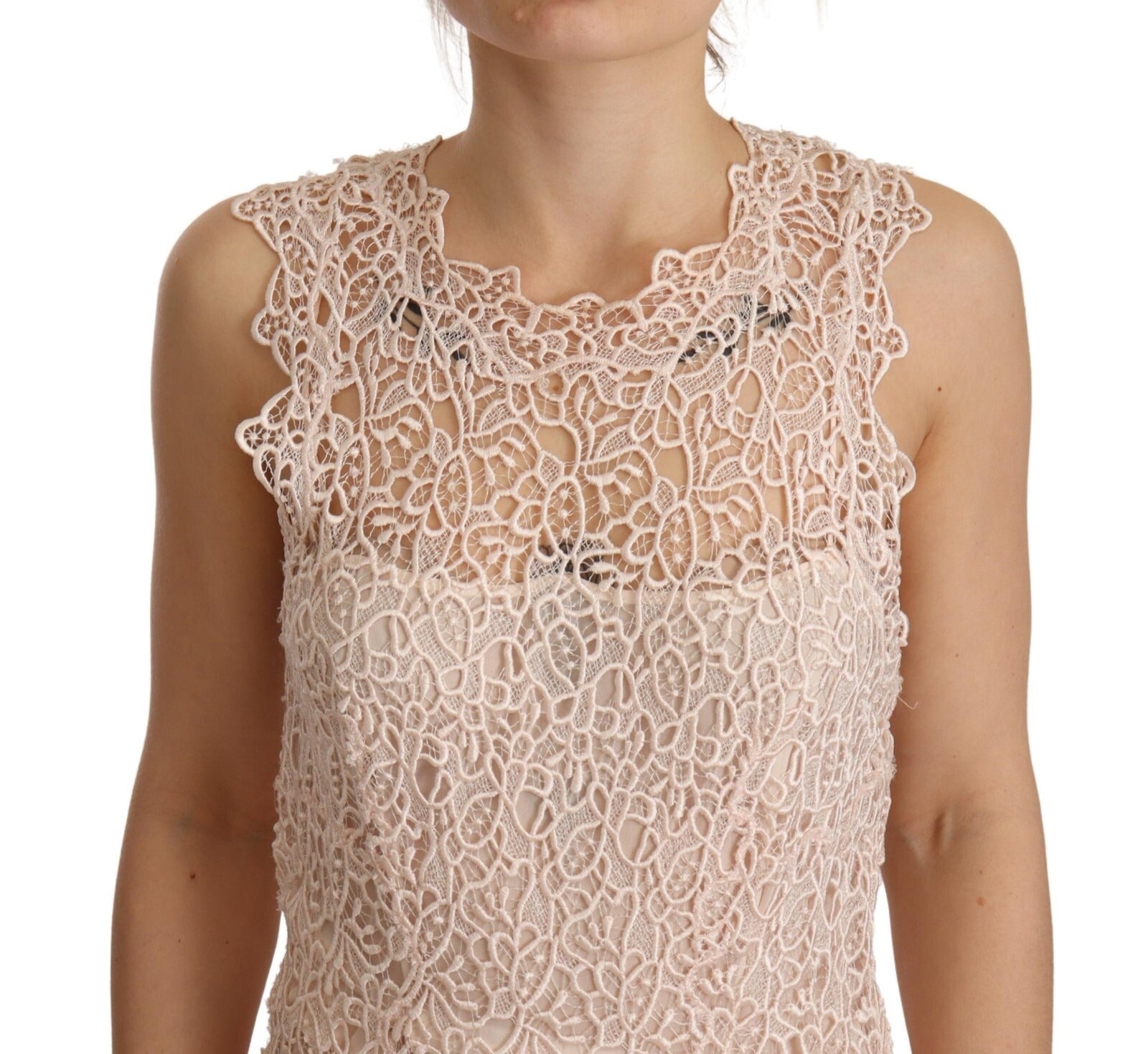 Ermanno Scervino Sheath Tiered Beige Viscose Sleeveless Midi Dress | Regal Royce