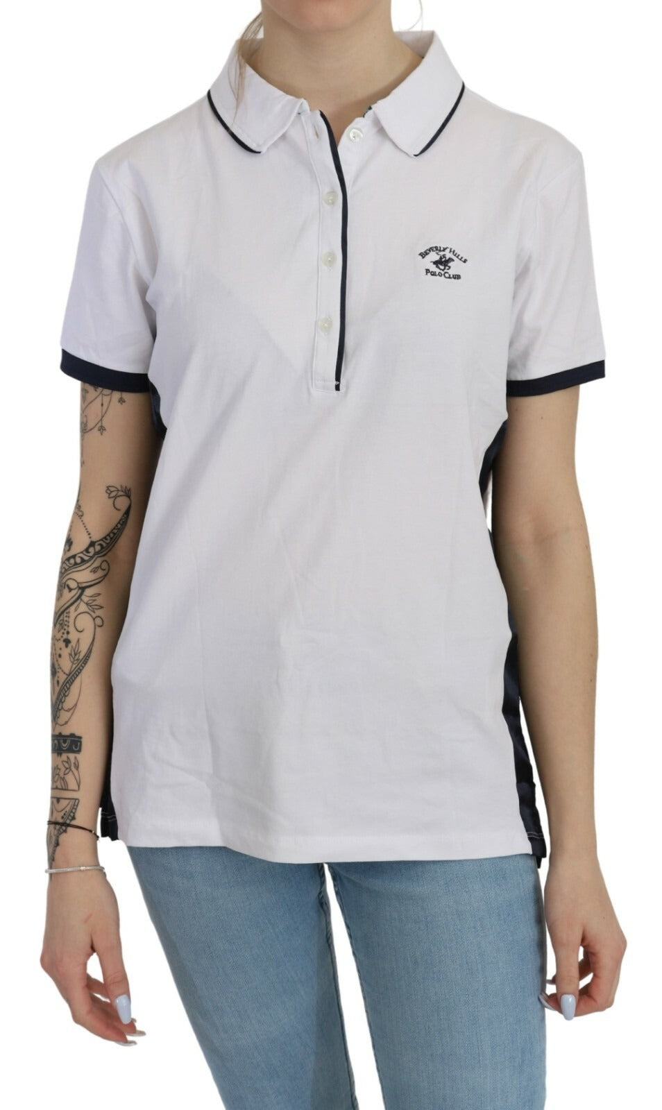 Beverly Hills Cotton White Collared Short Sleeve Top | Regal Royce