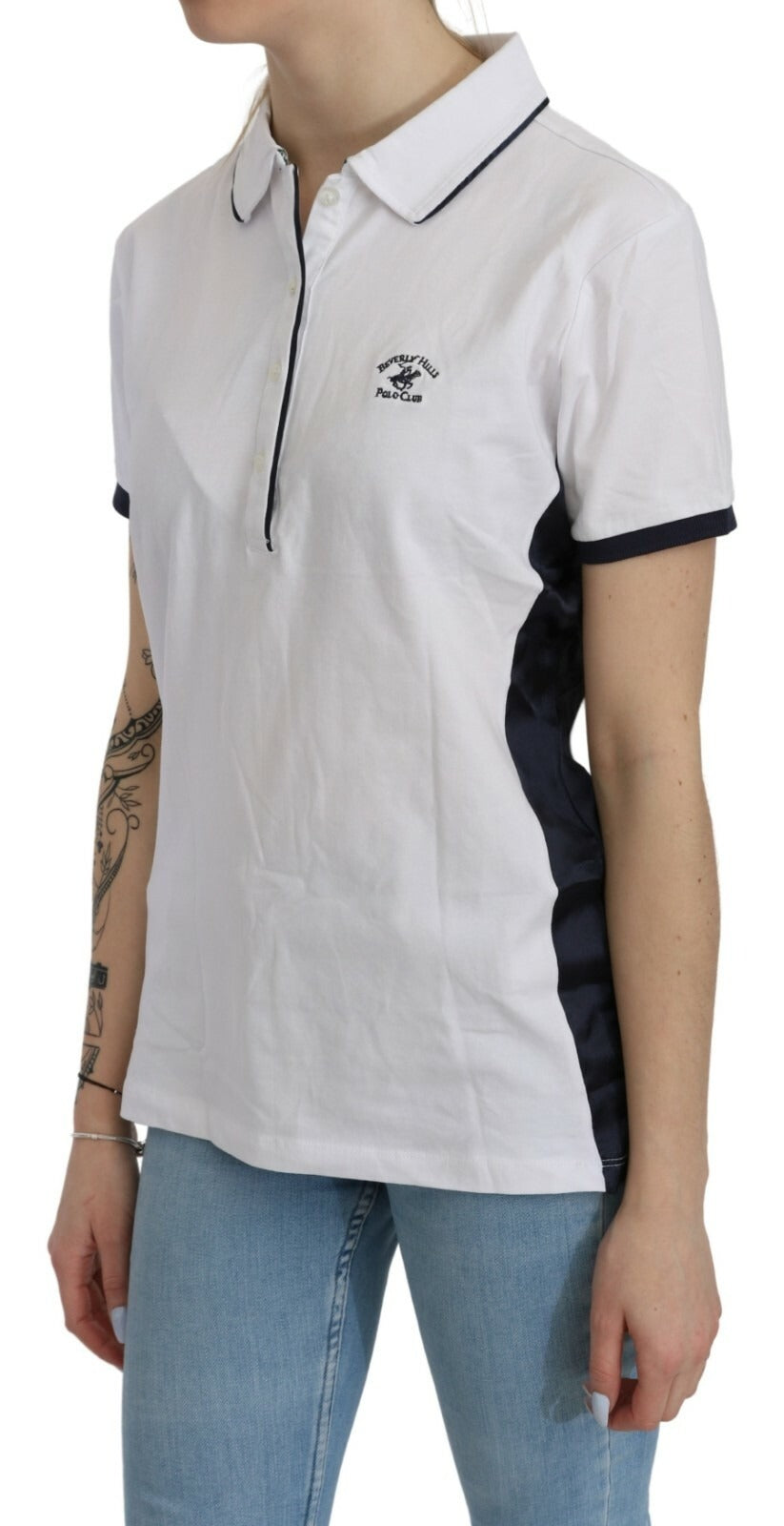 Beverly Hills Cotton White Collared Short Sleeve Top | Regal Royce