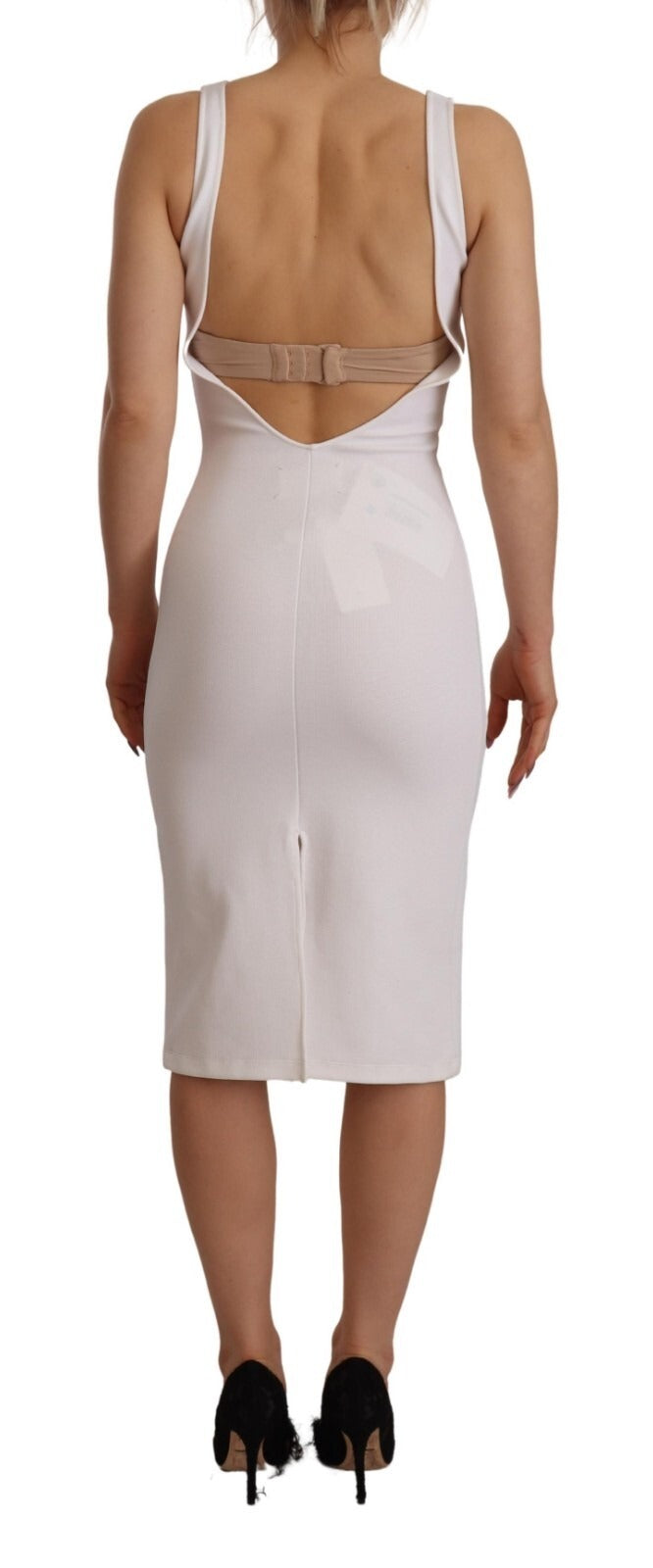 Maison Margiela Rayon White Sleeveless V-neck Sheath Midi Dress | Regal Royce