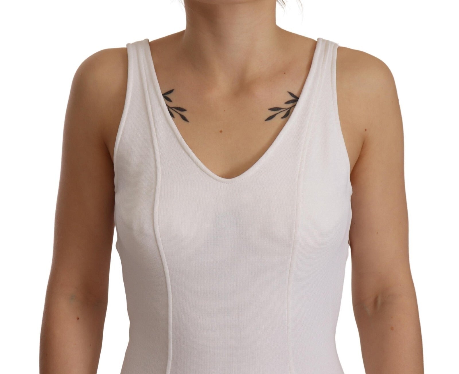 Maison Margiela Rayon White Sleeveless V-neck Sheath Midi Dress | Regal Royce