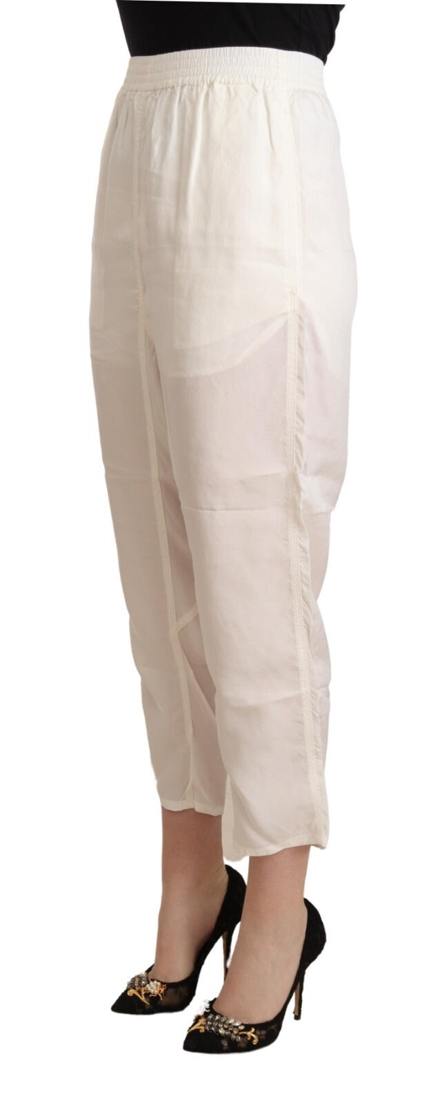 Maison Margiela White High Waist Cropped Women Trouser Pants | Regal Royce