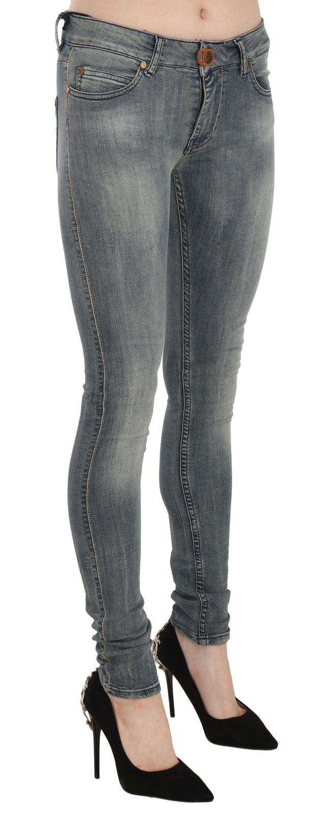 PLEIN SUD Blue Washed Low Waist Slim Fit Skinny Denim Casual Jeans | Regal Royce