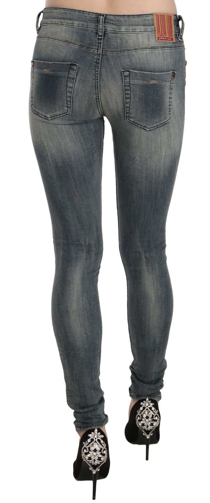 PLEIN SUD Blue Washed Low Waist Slim Fit Skinny Denim Casual Jeans | Regal Royce