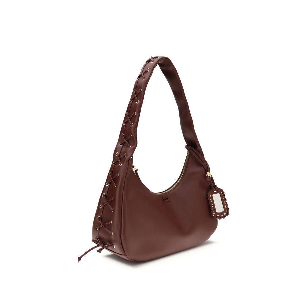 Ganni Bordeaux Recycled Leather Shoulder Bag | Regal Royce