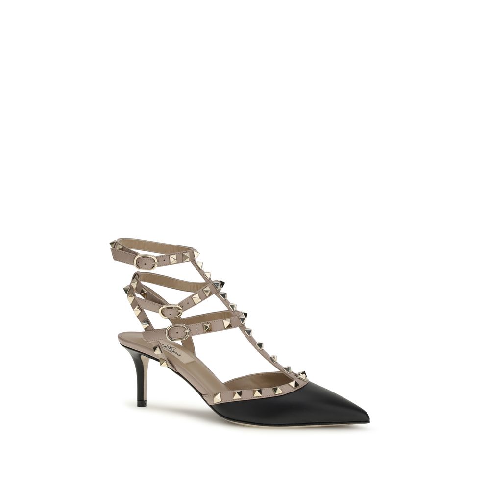 Valentino Garavani Black Calf Leather Bos Taurus Mid Heel Pumps | Regal Royce