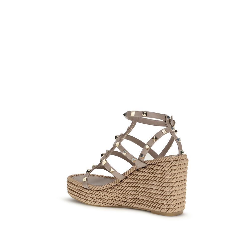 Valentino Garavani Beige Calf Leather Bos Taurus Espadrilles | Regal Royce