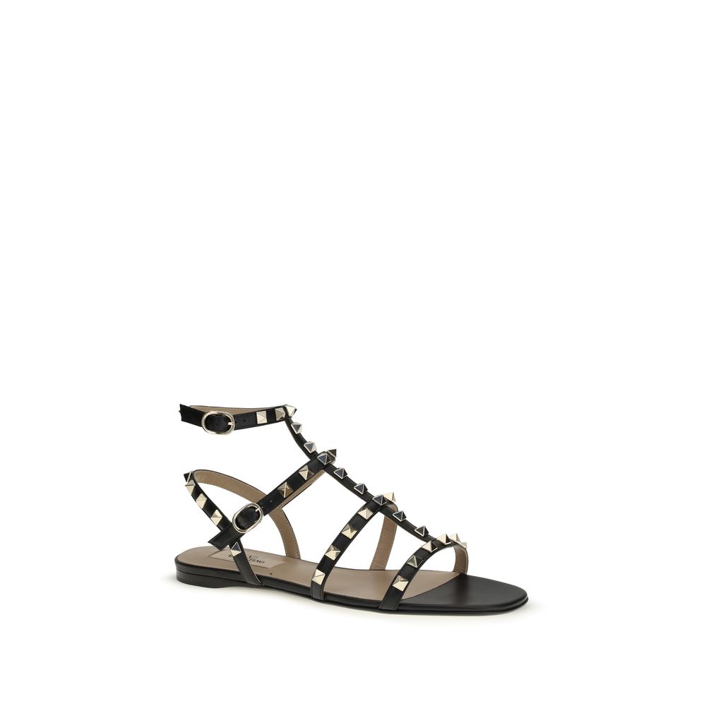 Valentino Garavani Black Calf Leather Bos Taurus Sandals | Regal Royce