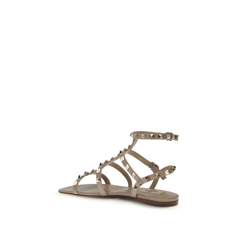Valentino Garavani Beige Calf Leather Bos Taurus Flat Sandals | Regal Royce