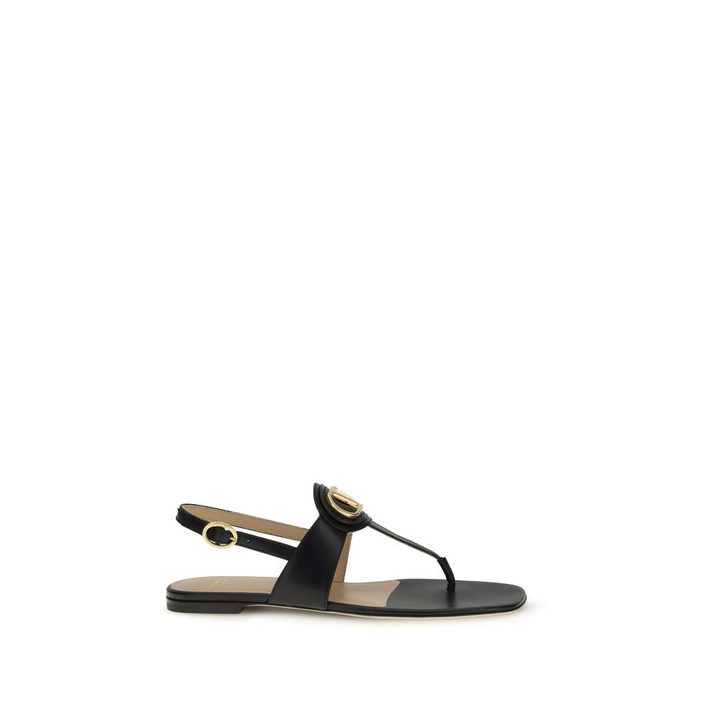 Valentino Garavani Black Calf Leather Bos Taurus Flat Sandals | Regal Royce