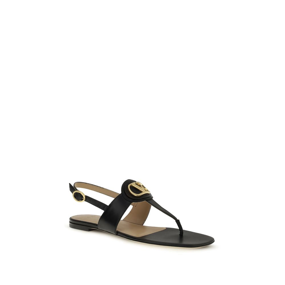 Valentino Garavani Black Calf Leather Bos Taurus Flat Sandals | Regal Royce