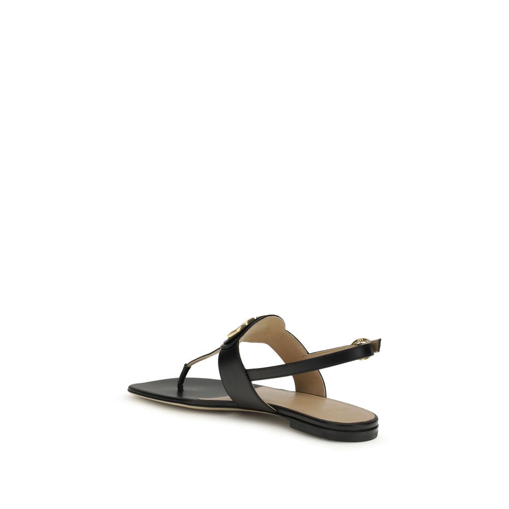 Valentino Garavani Black Calf Leather Bos Taurus Flat Sandals | Regal Royce