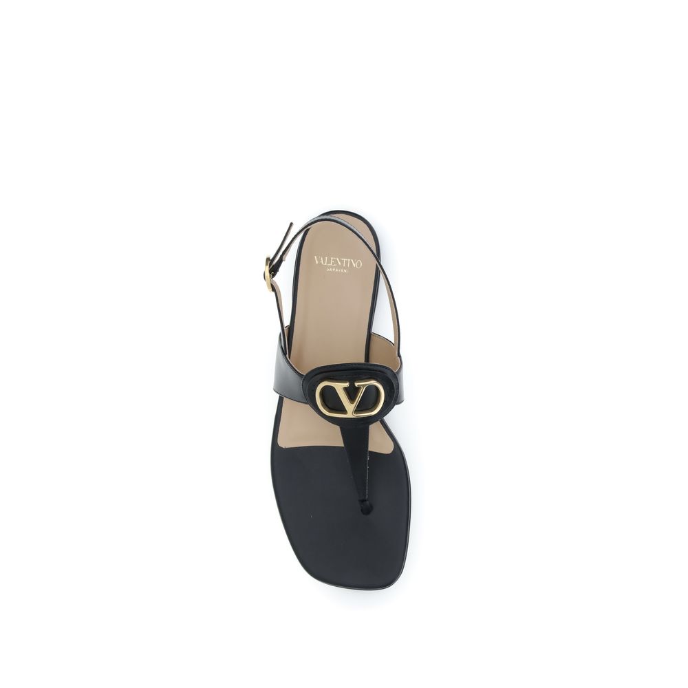 Valentino Garavani Black Calf Leather Bos Taurus Flat Sandals | Regal Royce