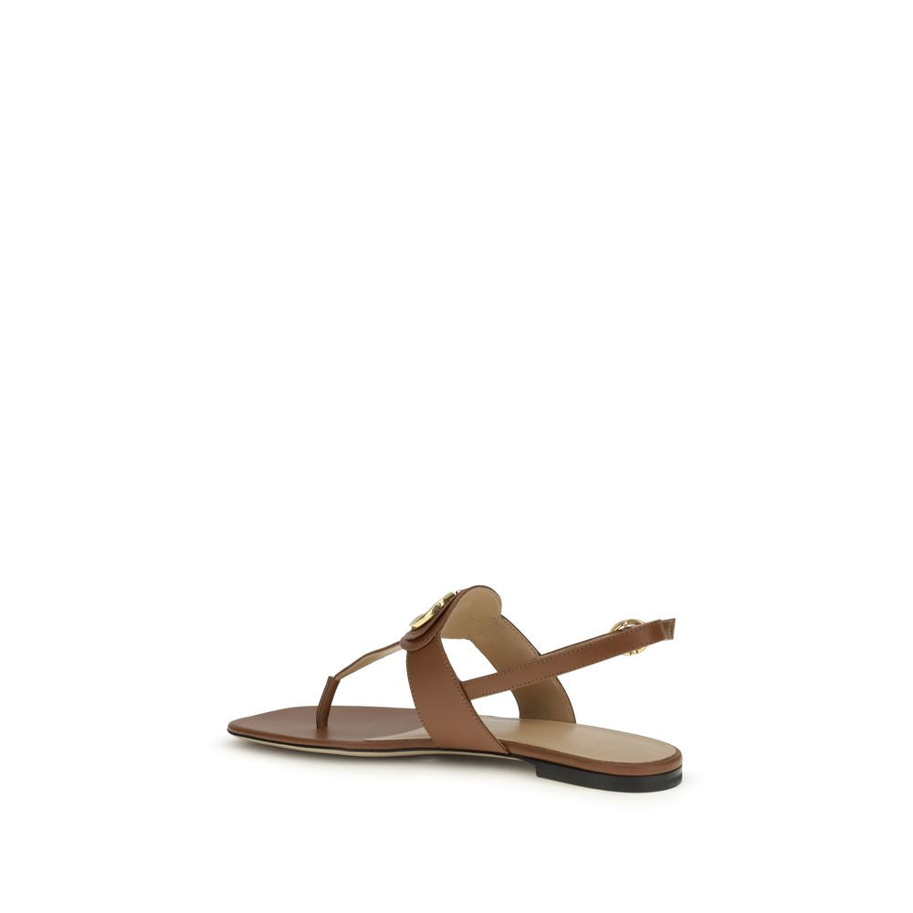 Valentino Garavani Brown Calf Leather Bos Taurus Flat Sandals | Regal Royce