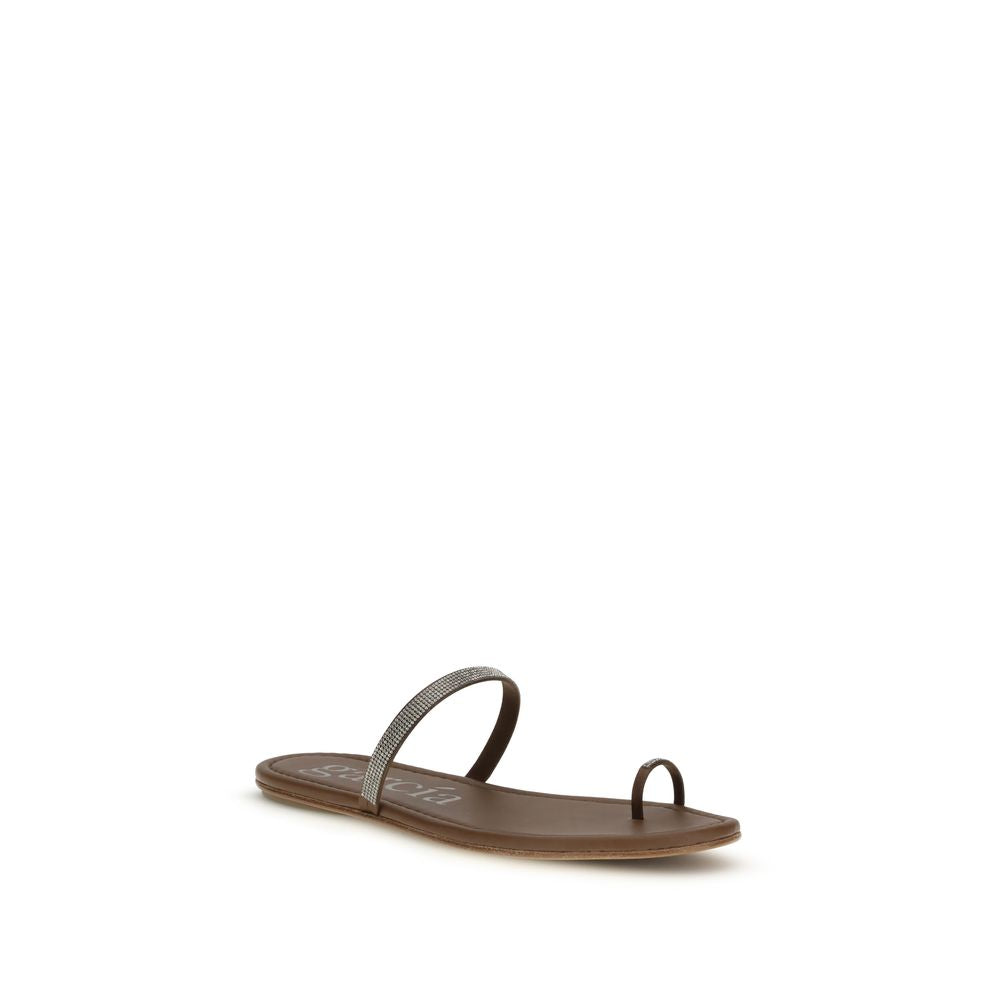 Pedro García Brown Silk Flat Sandals | Regal Royce
