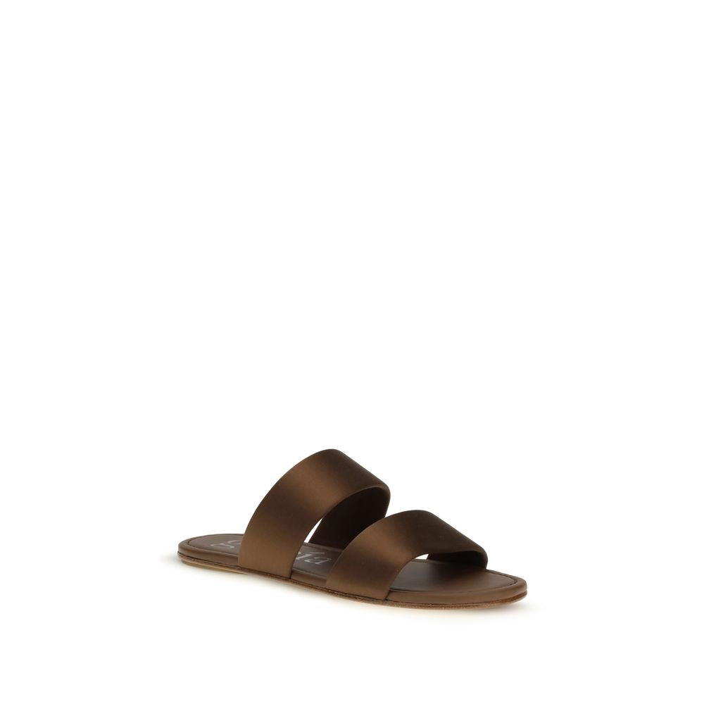 Pedro García Brown Silk Flat Sandals | Regal Royce