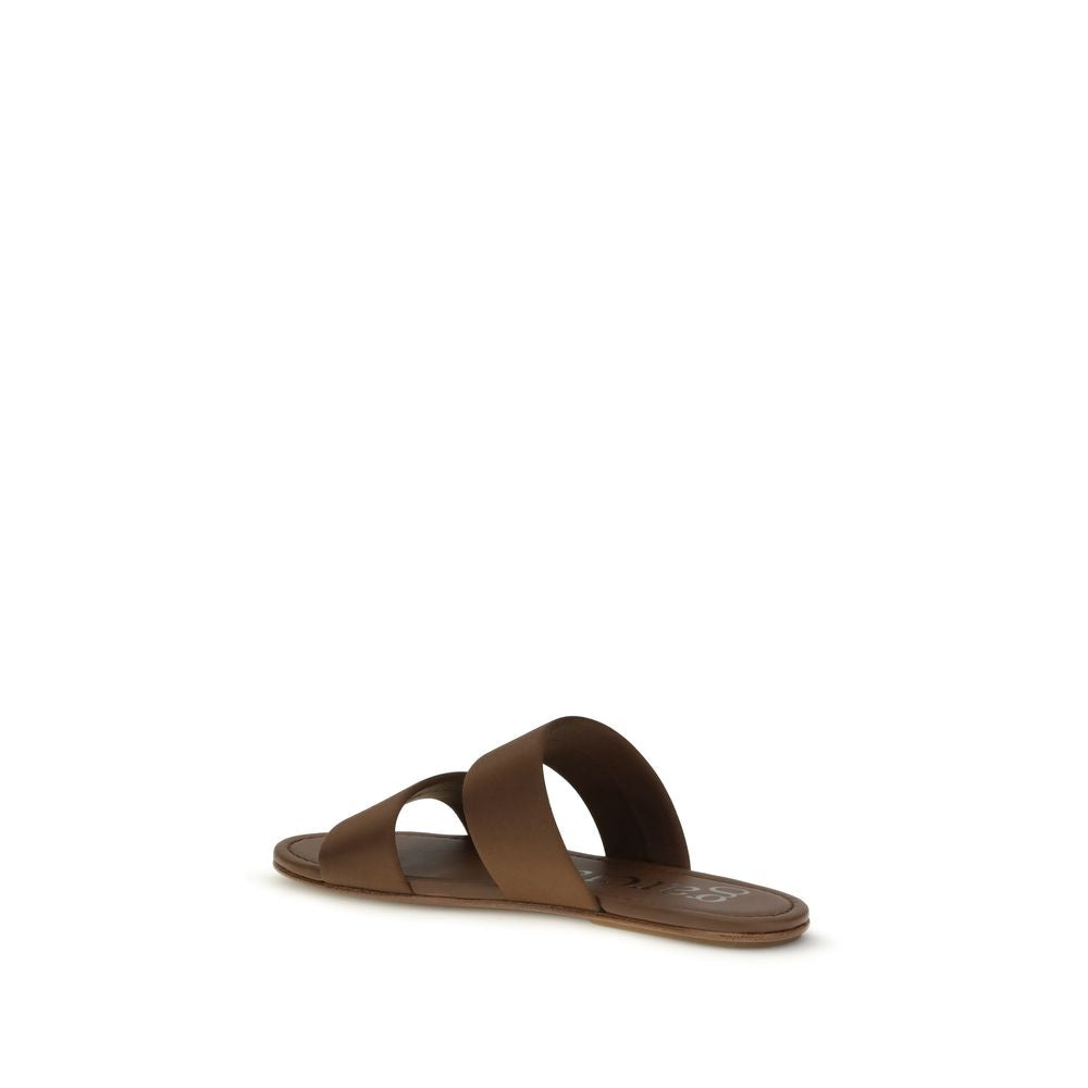 Pedro García Brown Silk Flat Sandals | Regal Royce