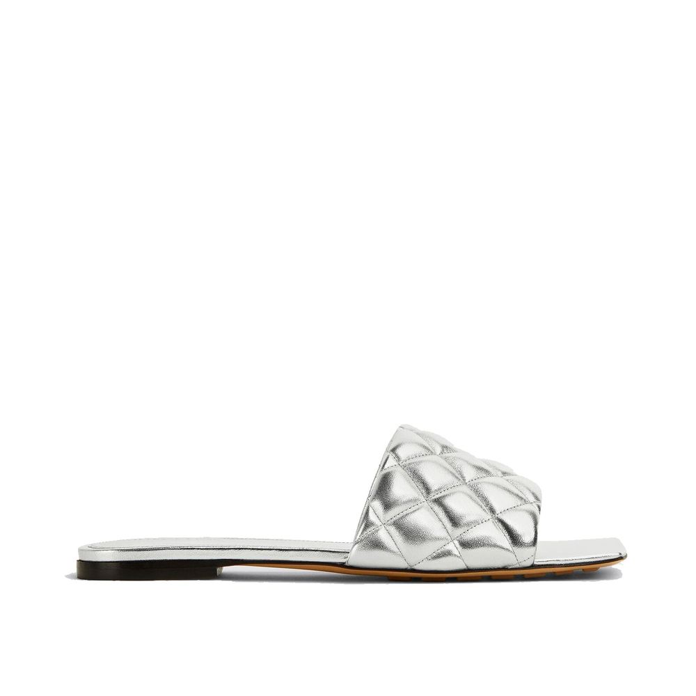 Bottega Veneta Silver Calfskin Flat Sandals | Regal Royce