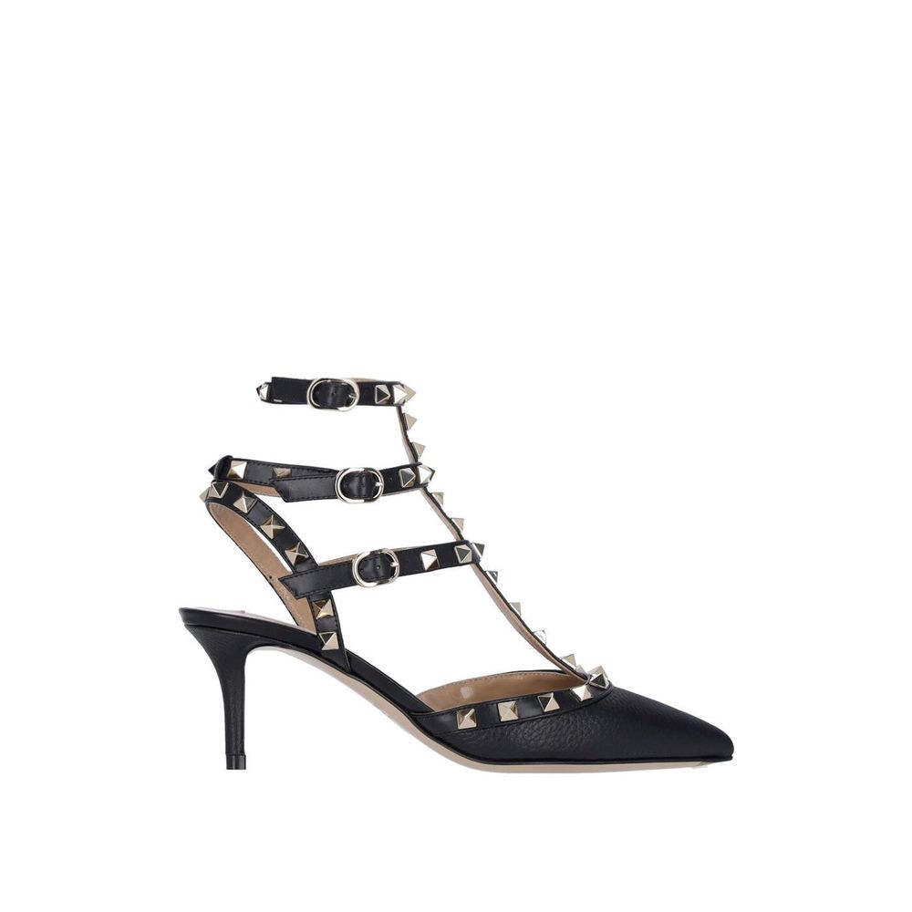 Valentino Garavani Black Leather Mid Heel Pumps | Regal Royce