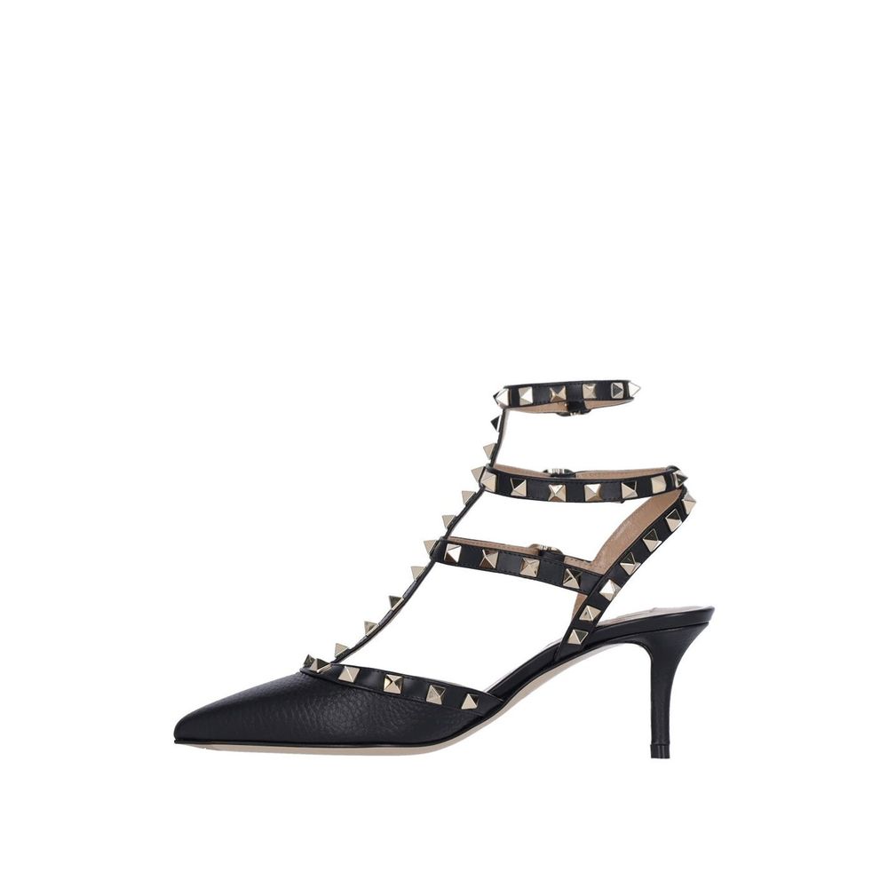 Valentino Garavani Black Leather Mid Heel Pumps | Regal Royce