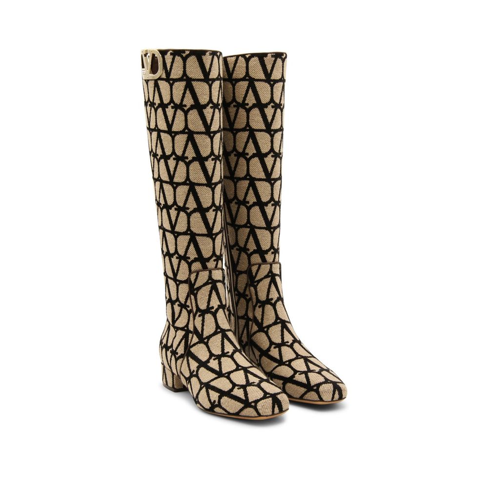Valentino Garavani Beige Canvas High Heel Boots | Regal Royce