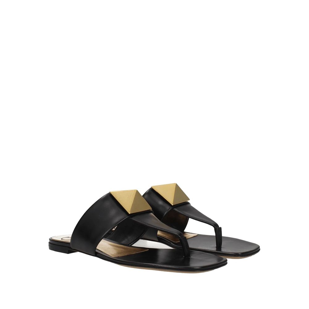Valentino Garavani Black Calfskin Flat Sandals | Regal Royce