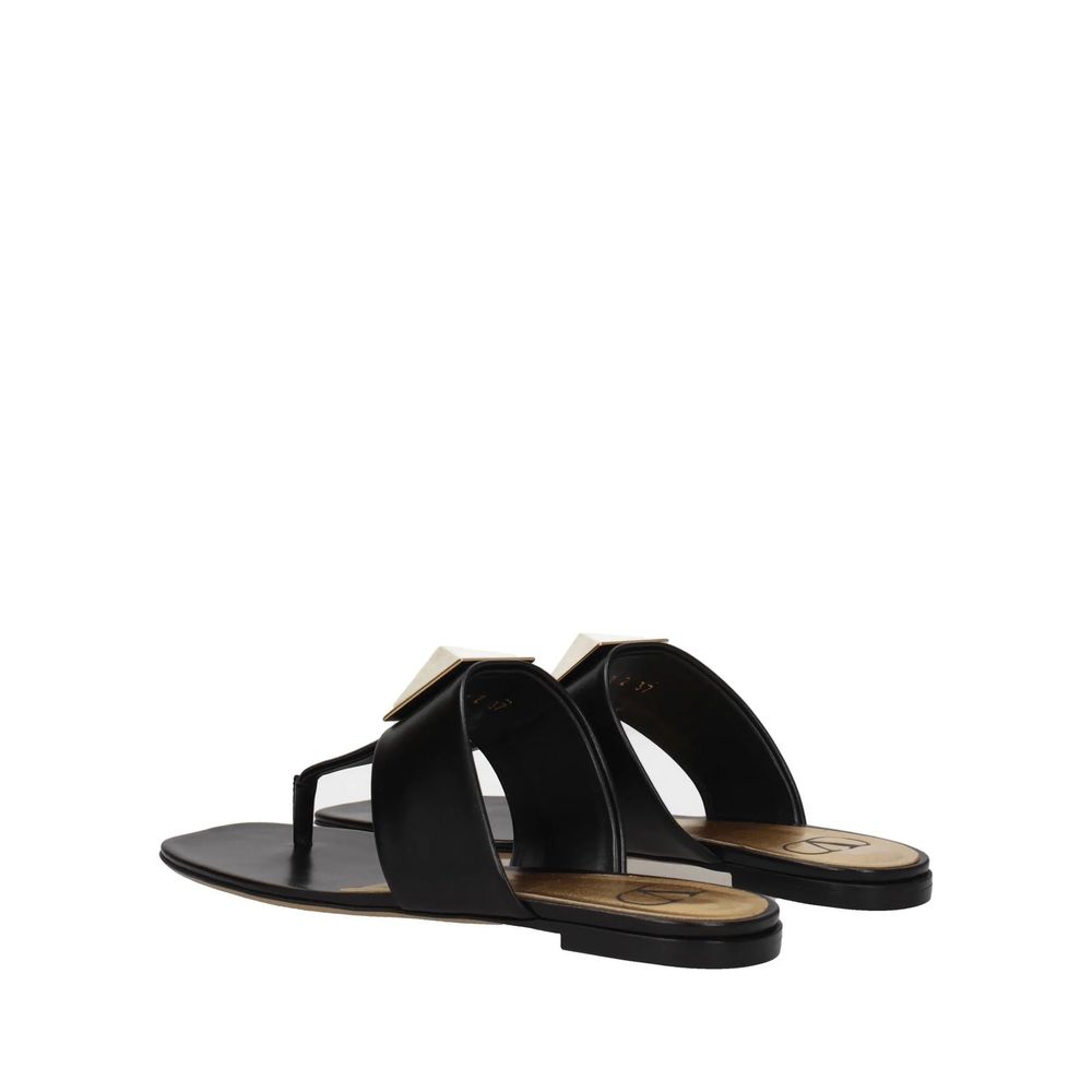 Valentino Garavani Black Calfskin Flat Sandals | Regal Royce
