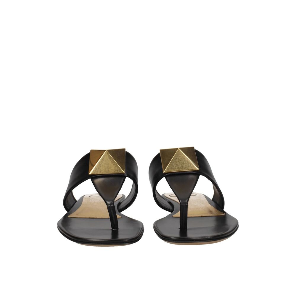 Valentino Garavani Black Calfskin Flat Sandals | Regal Royce