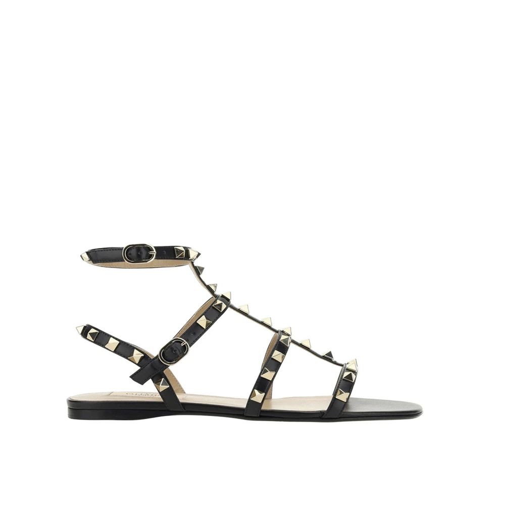 Valentino Garavani Black Calfskin Flat Sandals | Regal Royce