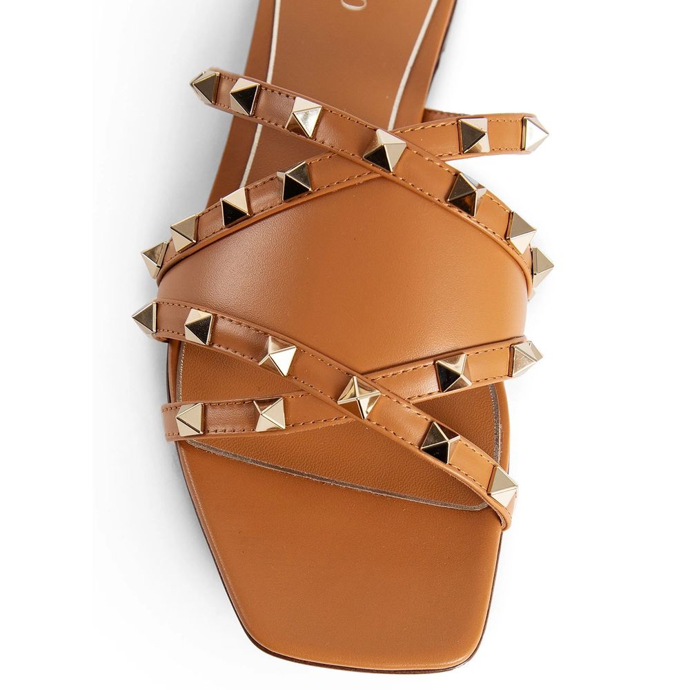 Valentino Garavani Brown Calfskin Flat Sandals | Regal Royce