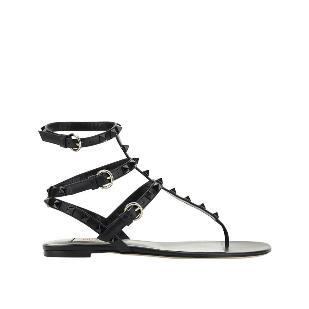 Valentino Garavani Black Calfskin Strap-On Sandals | Regal Royce
