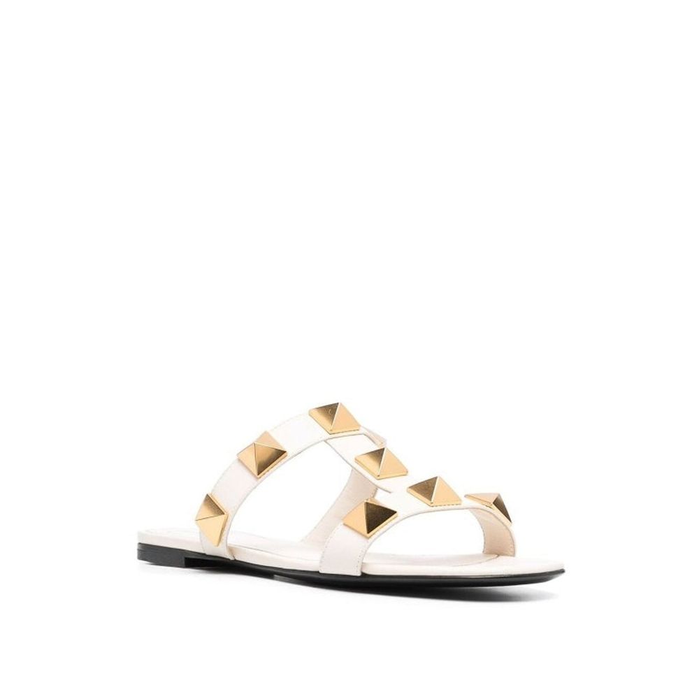 Valentino Garavani White Calfskin Flat Sandals | Regal Royce