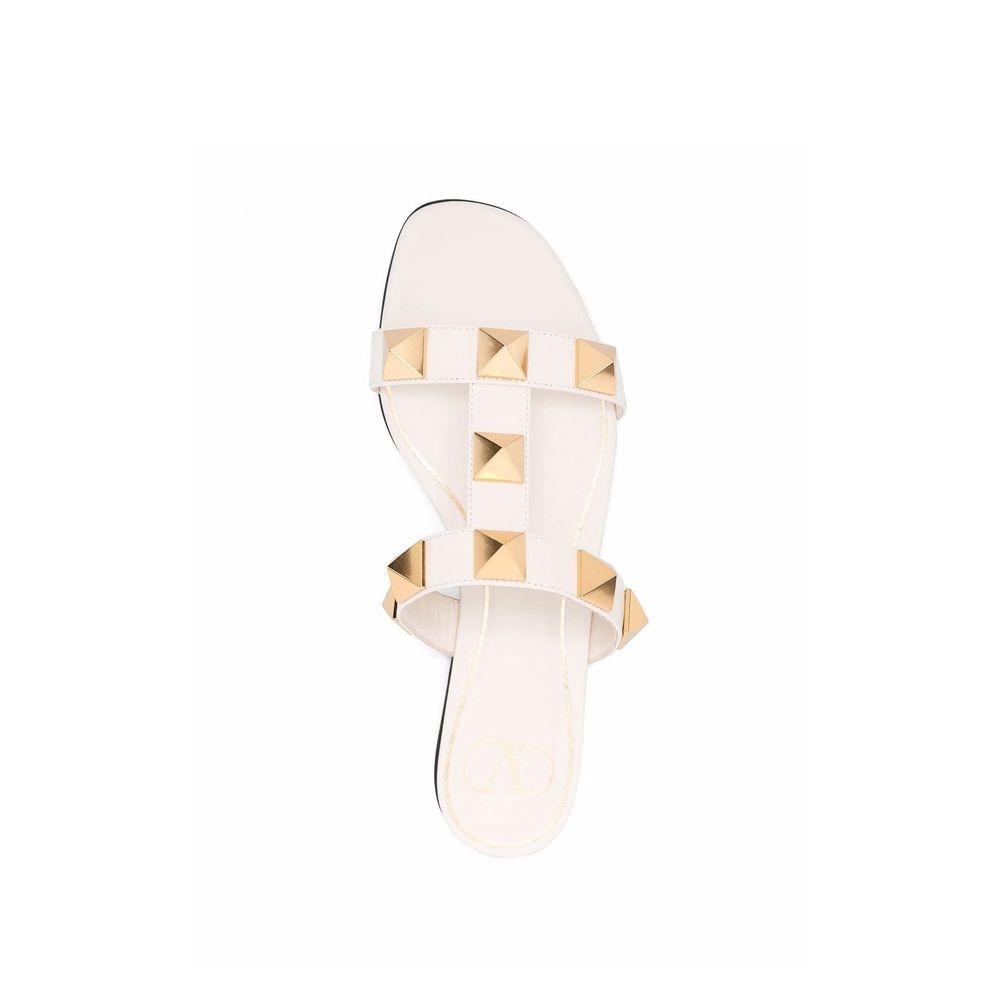 Valentino Garavani White Calfskin Flat Sandals | Regal Royce