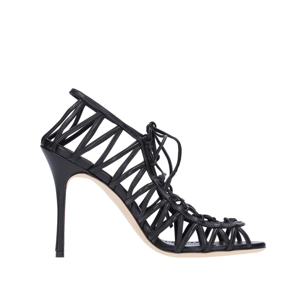 Manolo Blahnik Black Leather Stiletto Heel Sandals | Regal Royce