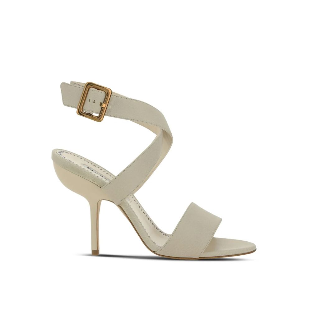 Manolo Blahnik White Calfskin Stiletto Heel Sandals | Regal Royce