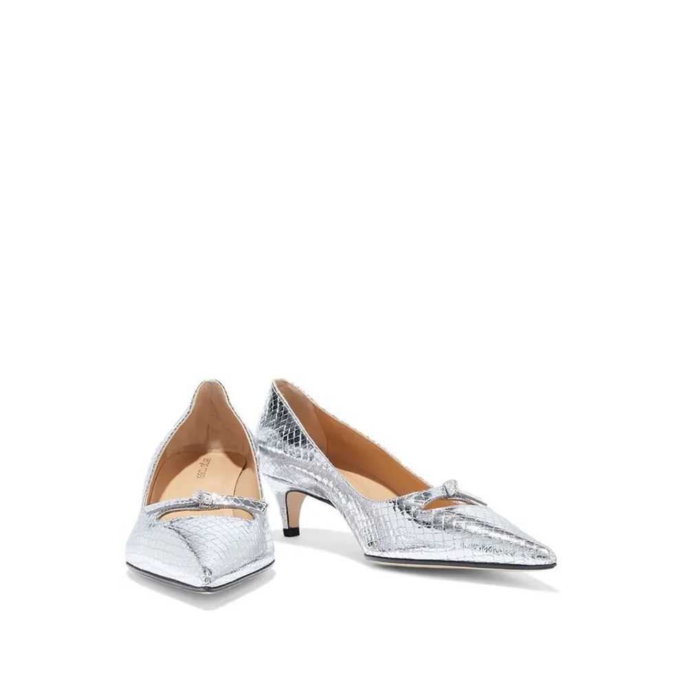 Sergio Rossi Silver Calfskin Mid Heel Pumps | Regal Royce