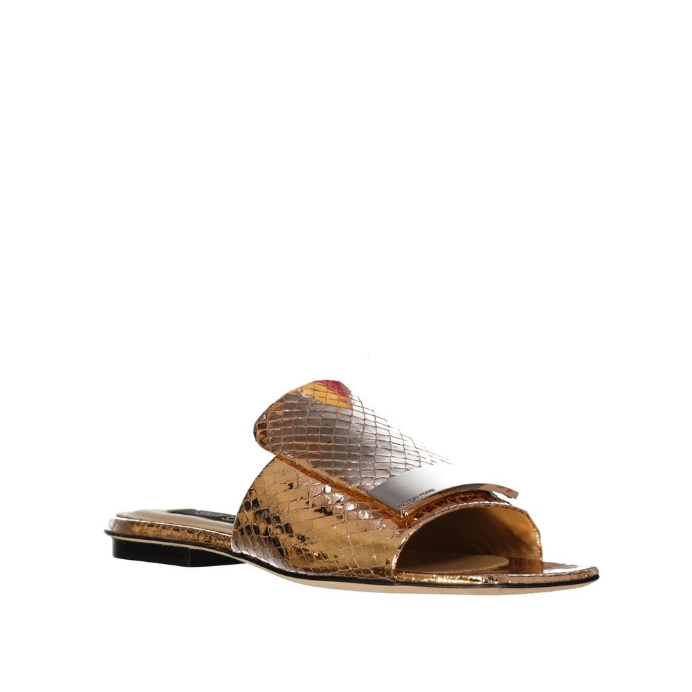Sergio Rossi Rose Gold Calfskin Flat Sandals | Regal Royce