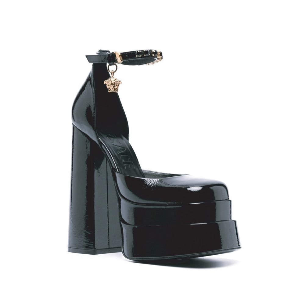 Versace Black Calfskin Platform Pumps | Regal Royce