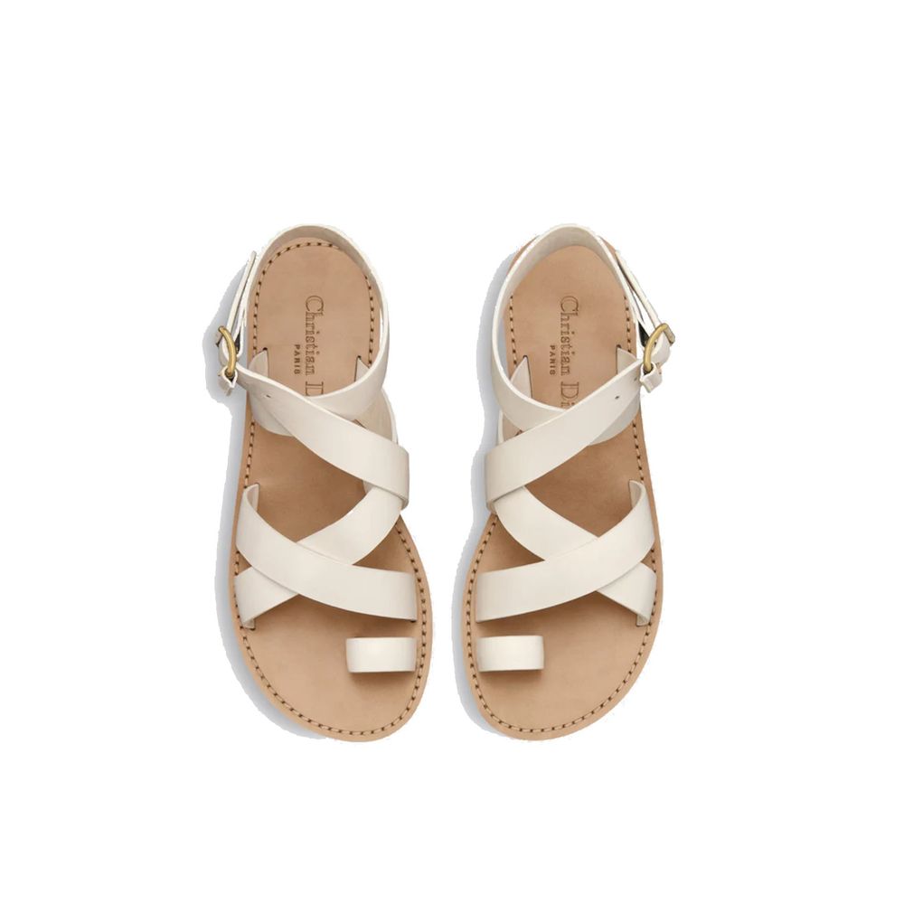 Dior White Calfskin Flat Sandals | Regal Royce