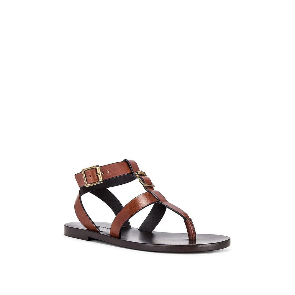 Saint Laurent Brown Calfskin Flip-Flop Sandals | Regal Royce