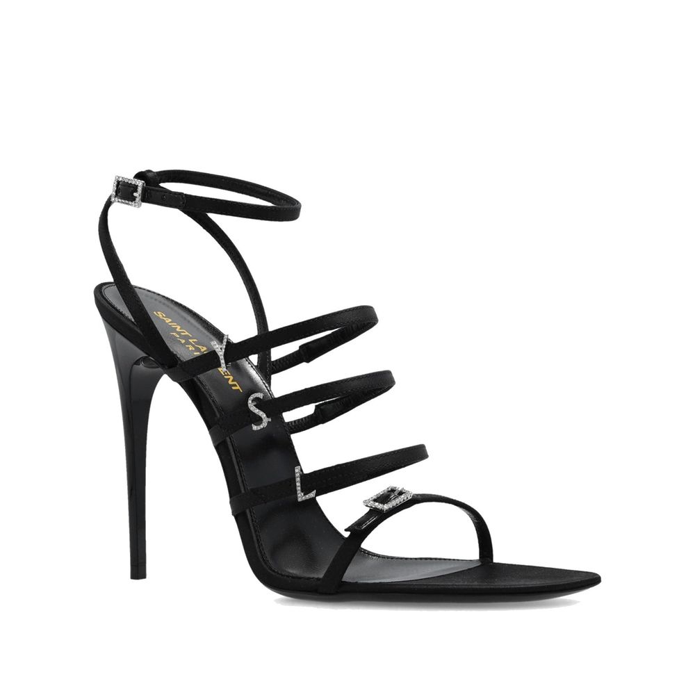 Saint Laurent Black Silk Stiletto Heel Sandals | Regal Royce